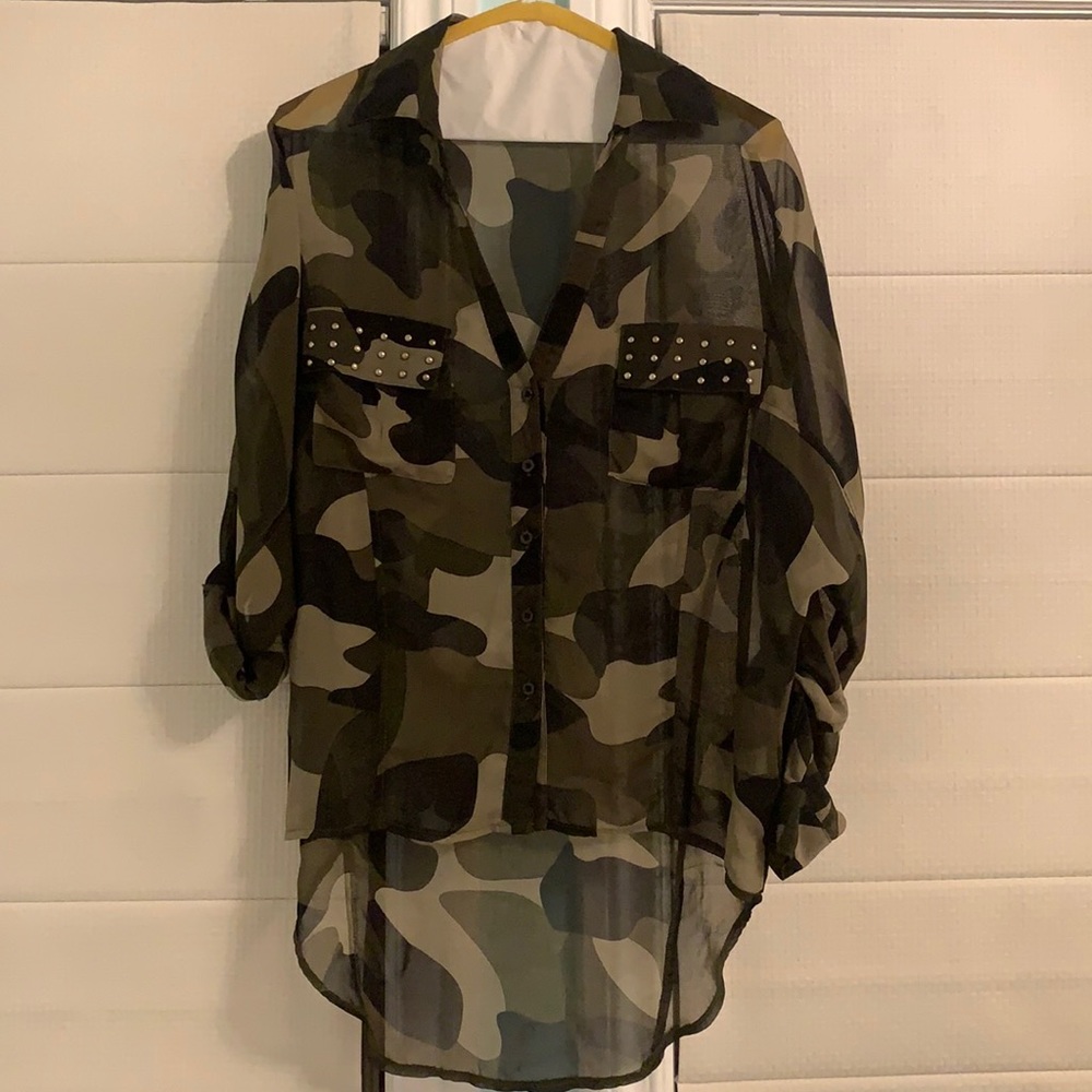 Army print button down shirt
